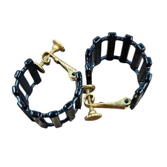 Napier Jewelry - Vintage Napier Black/Gold Statement Hoop Earrings [J38]